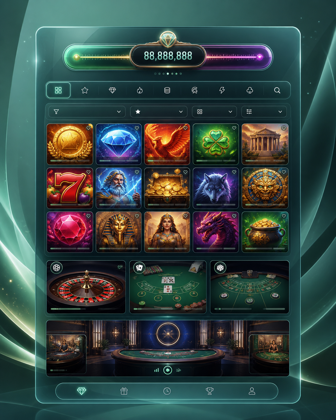 Online pokies, table games and live casino categories at The Lott Casino